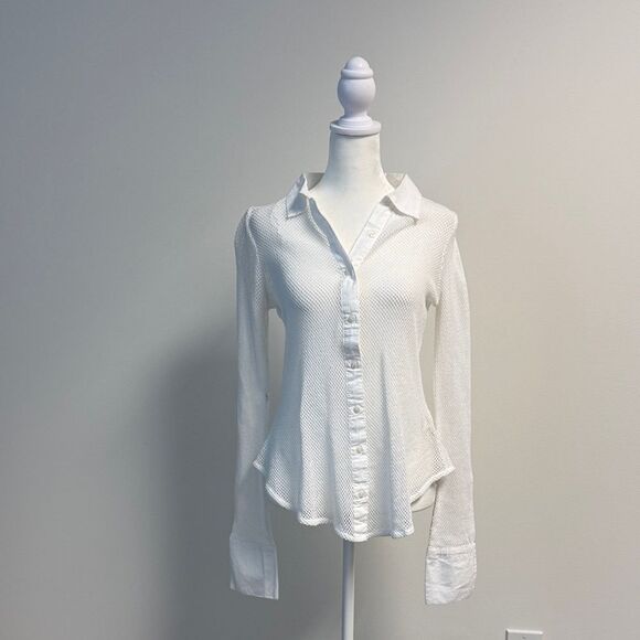 Free People White Siggi Open Knit Button Down Shirt Top Small - Picture 4 of 8